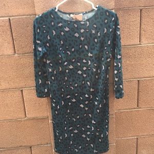 Forever 21 leopard teal long sleeve dress